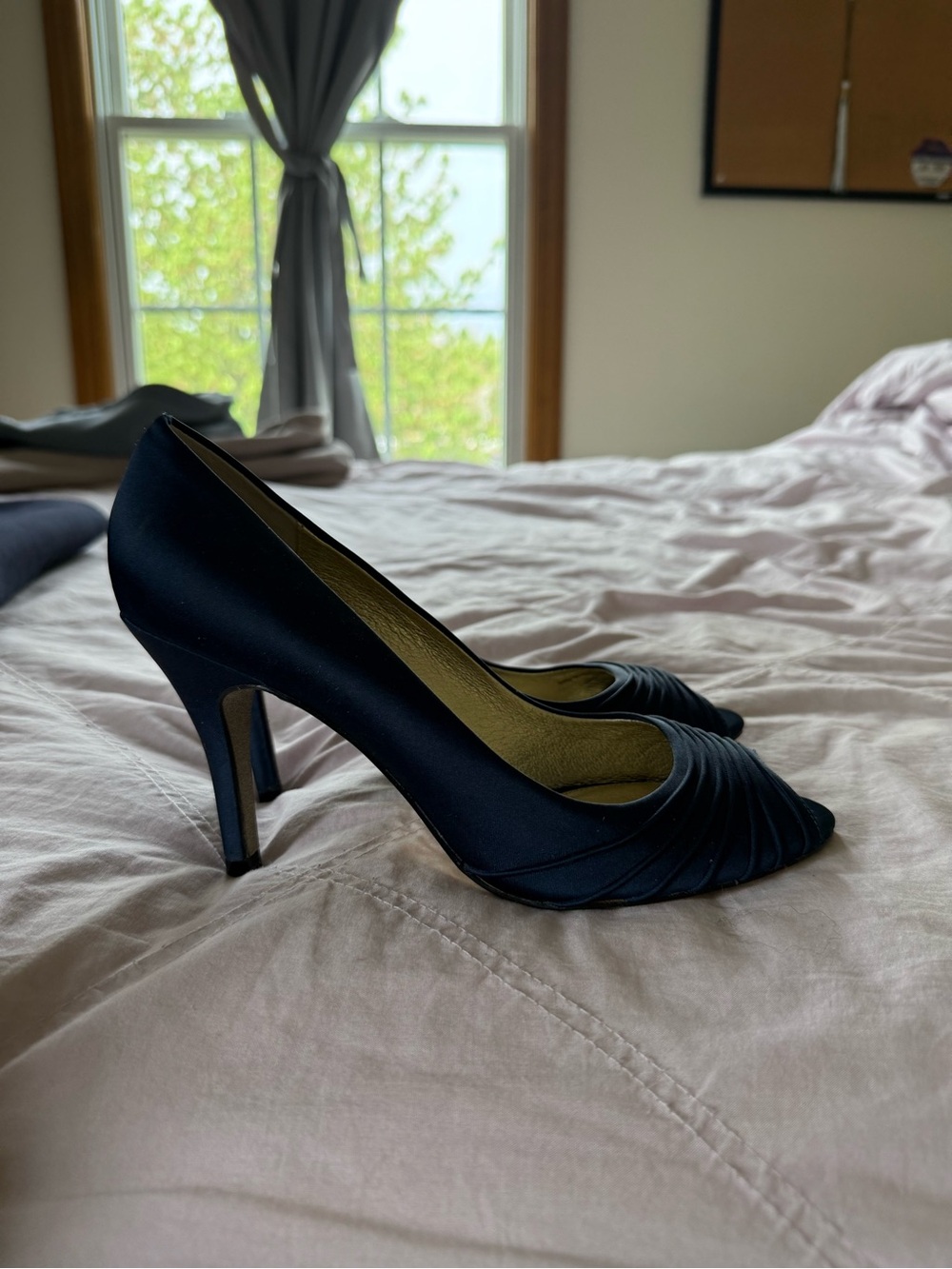 Navy Satin Rounded Point Heels – Classic Stiletto Pumps